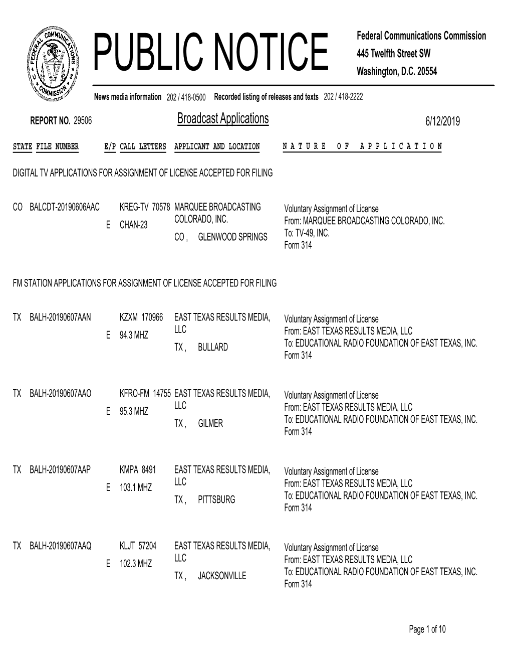 Broadcast Applications 6/12/2019