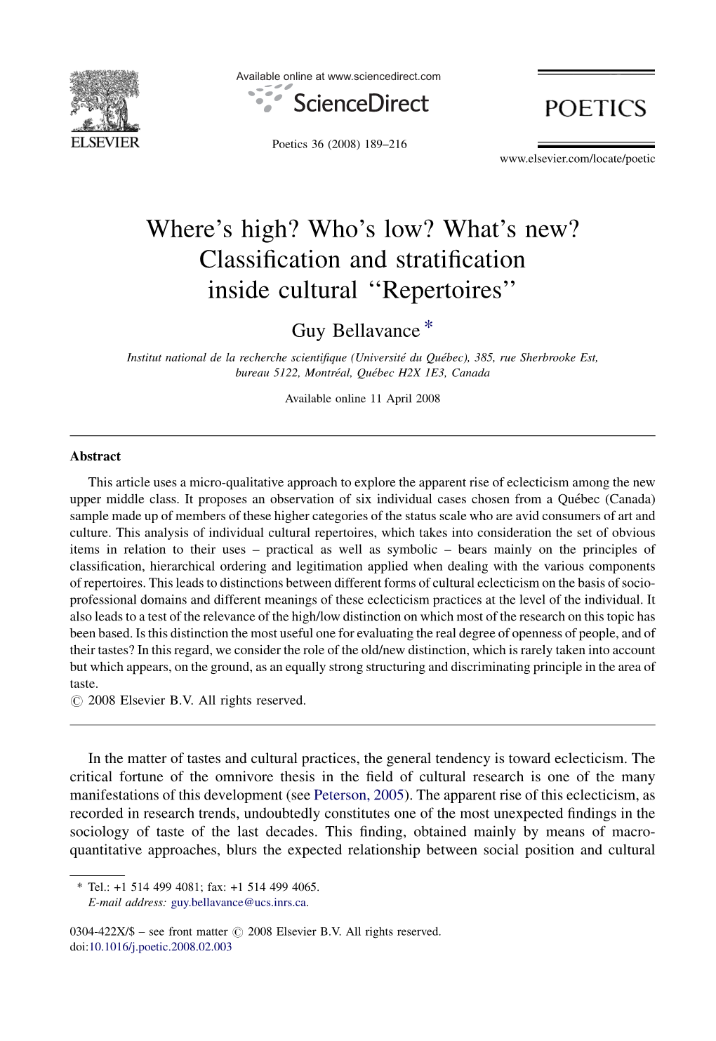 Where's High? Who's Low? What's New? Classification and Stratification