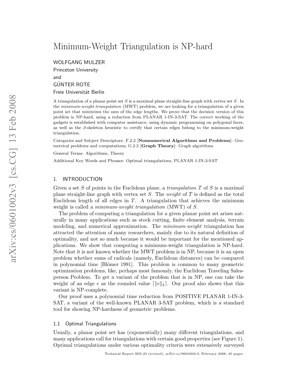 Minimum-Weight Triangulation Is NP-Hard