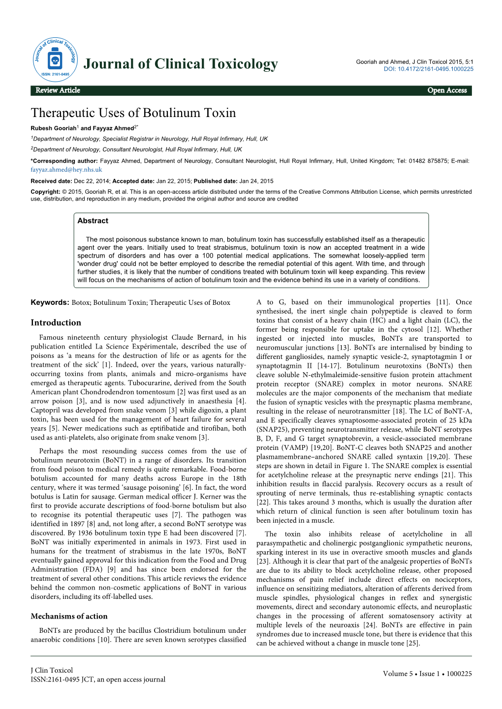 Therapeutic Uses of Botulinum Toxin