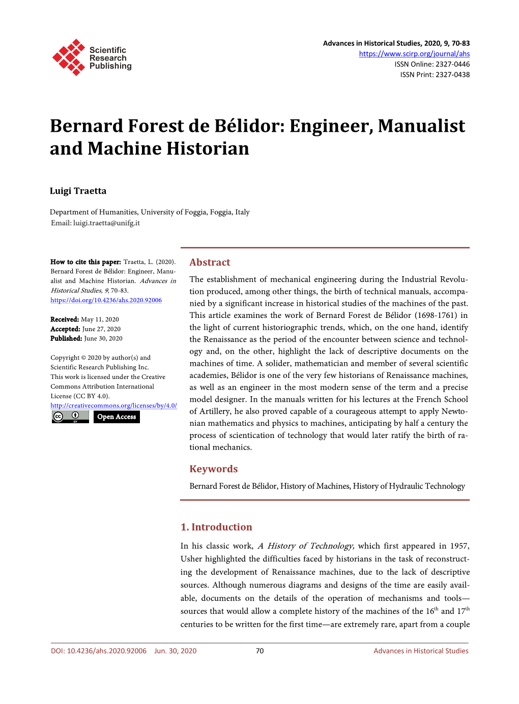 Bernard Forest De Bélidor: Engineer, Manualist and Machine Historian