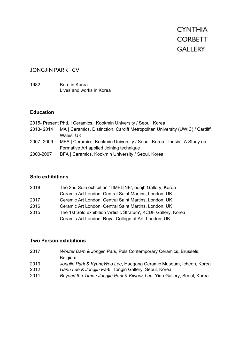 Jongjin Park - Cv