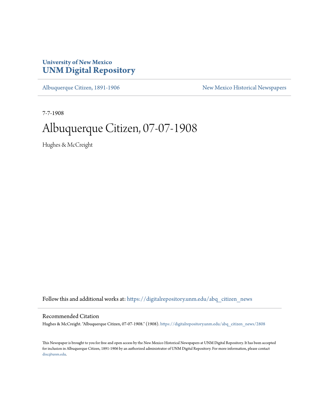 Albuquerque Citizen, 07-07-1908 Hughes & Mccreight