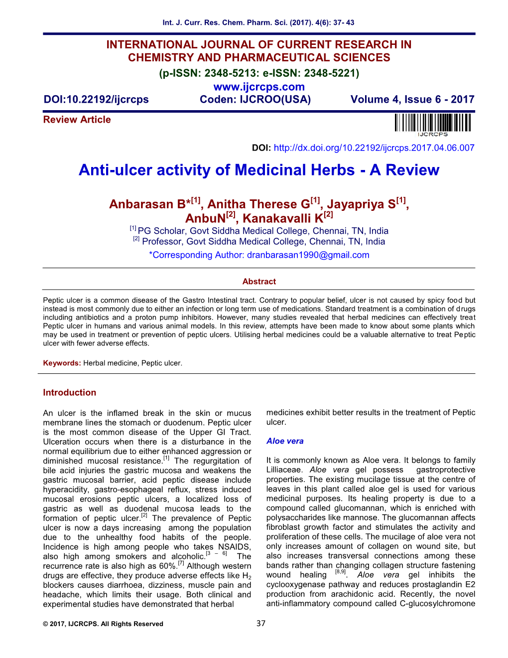 Anti-Ulcer Activity of Medicinal Herbs - a Review