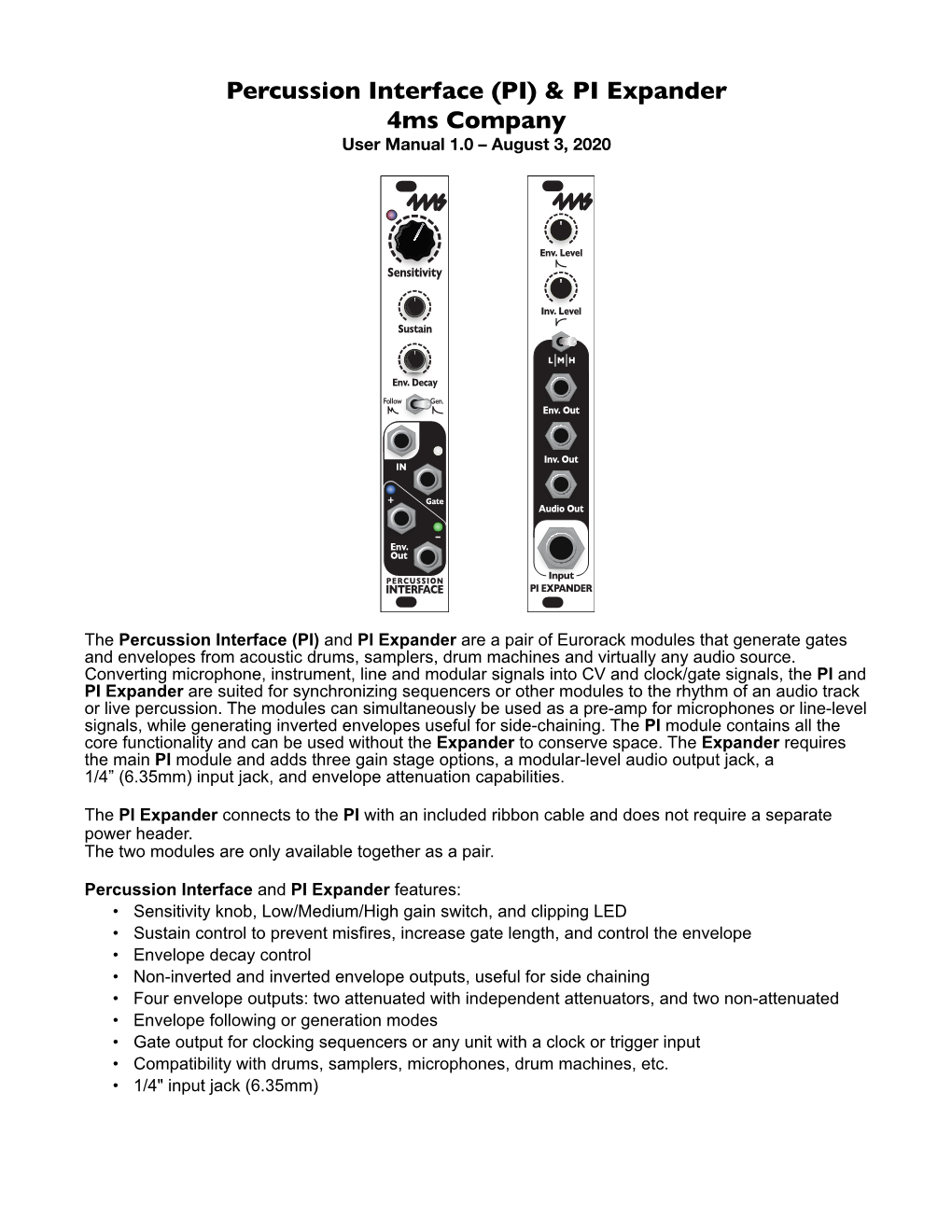 Percussion Interface (PI) & PI Expander 4Ms Company