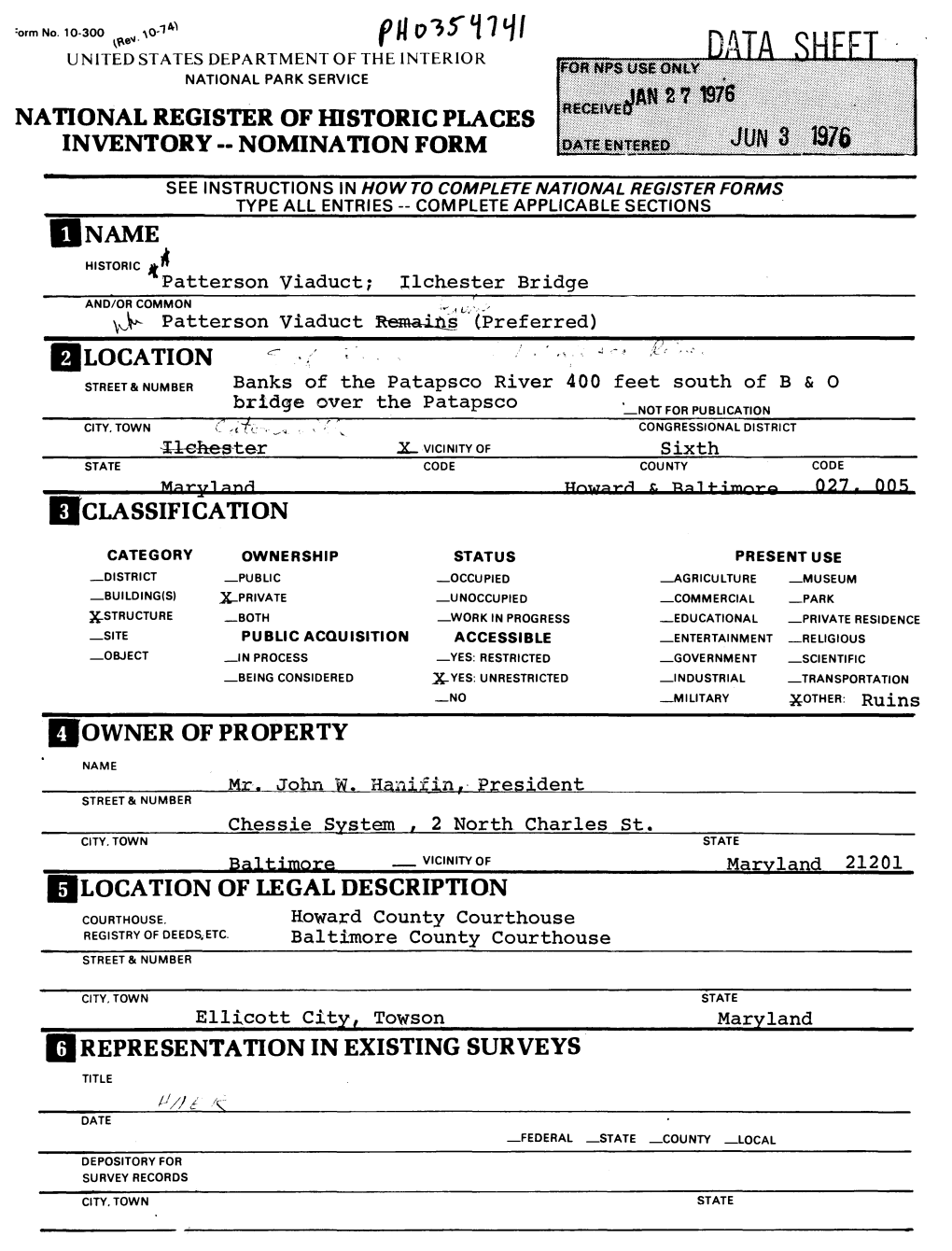 Data Shfft National Park Service National Register of Historic Places Inventory -- Nomination Form