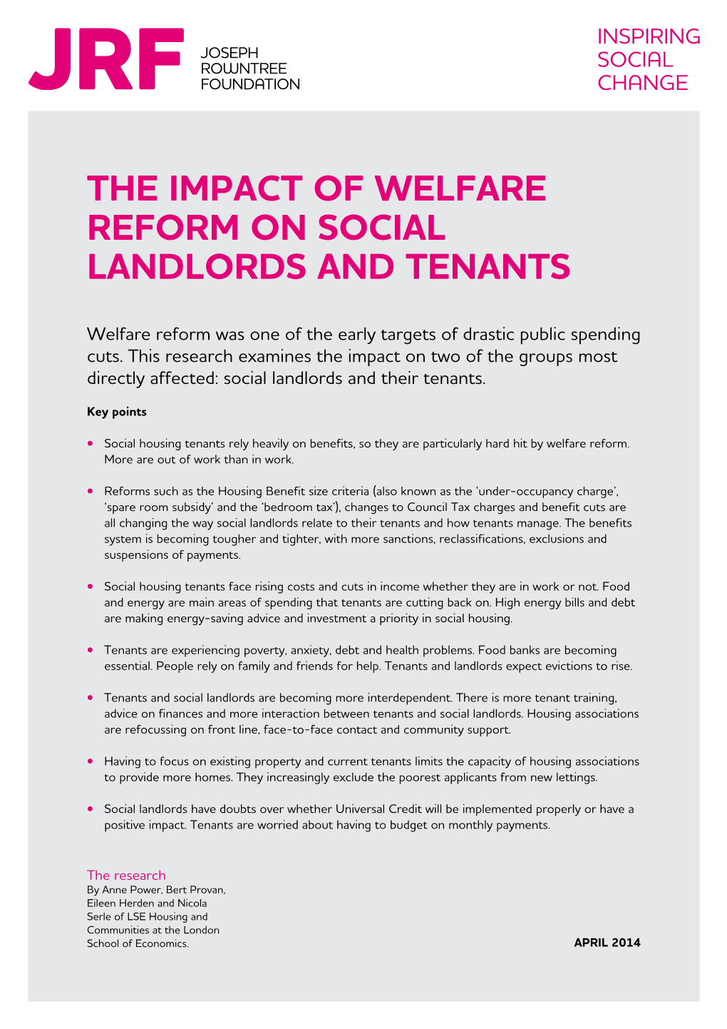 The Impact of Welfare Reform on Social Landlords and Tenants