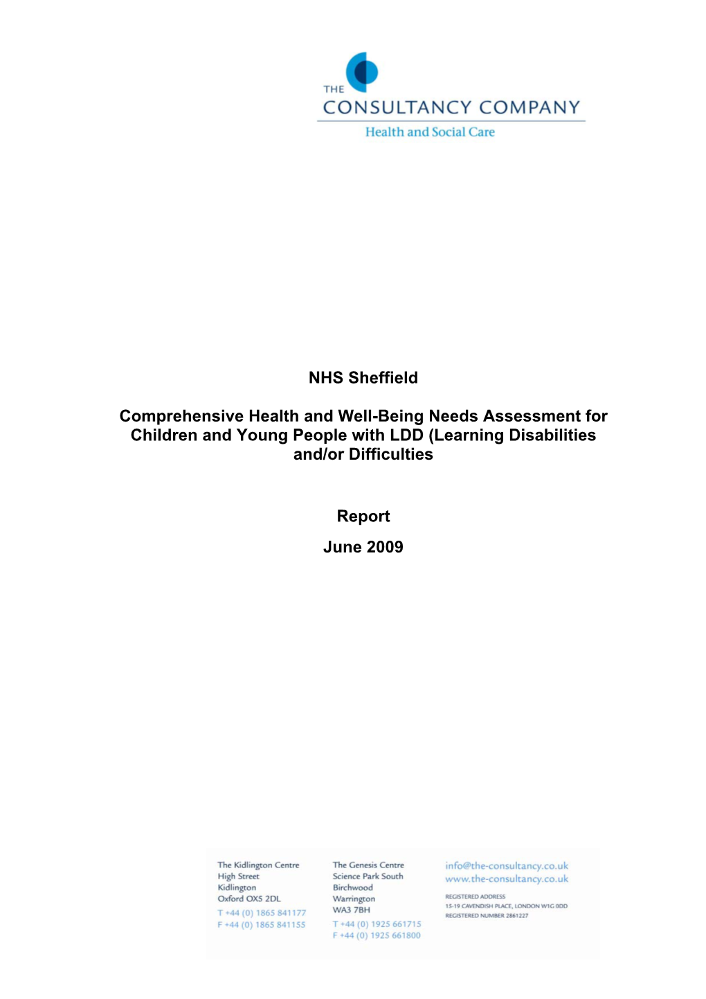 NHS Sheffield Comprehensive Health and Well-Being Needs Assessment