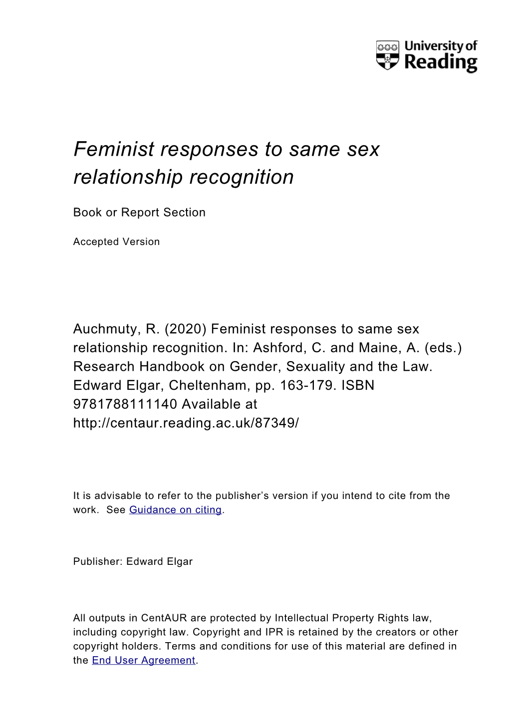 Feminist Responses to Same Sex Relationship Recognition