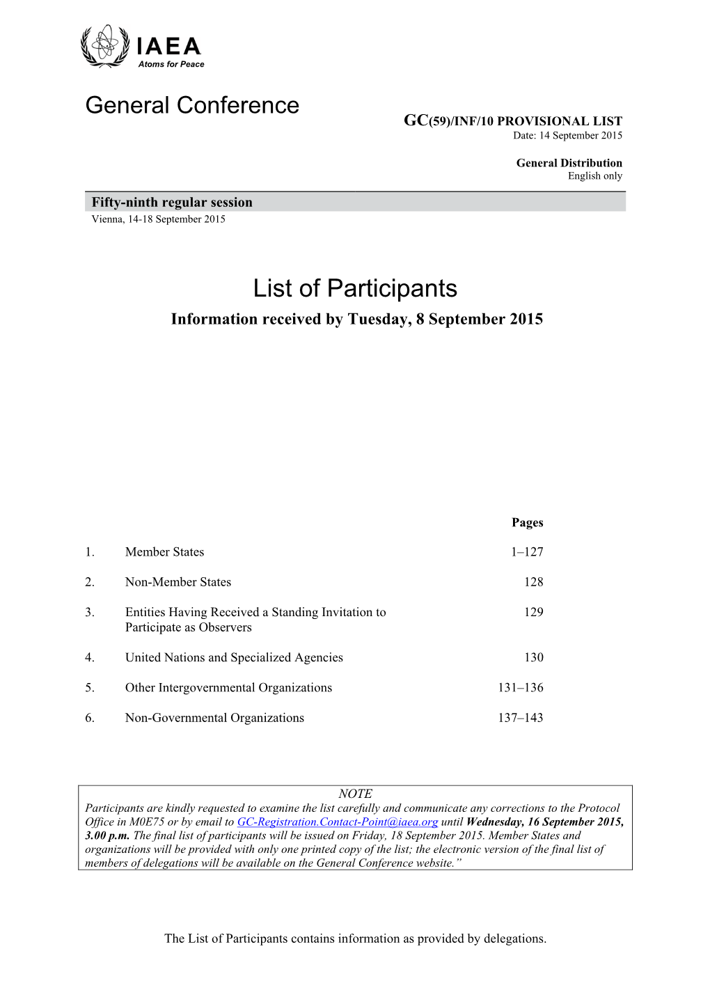 Provisional List of Participants