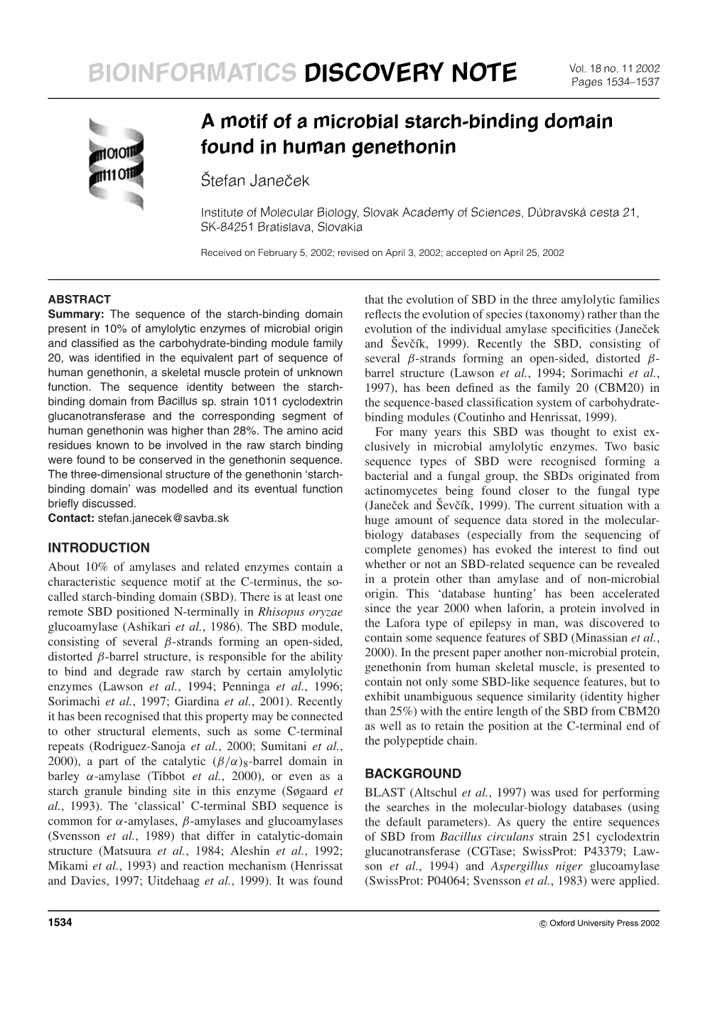 BIOINFORMATICS DISCOVERY NOTE Pages 1534–1537