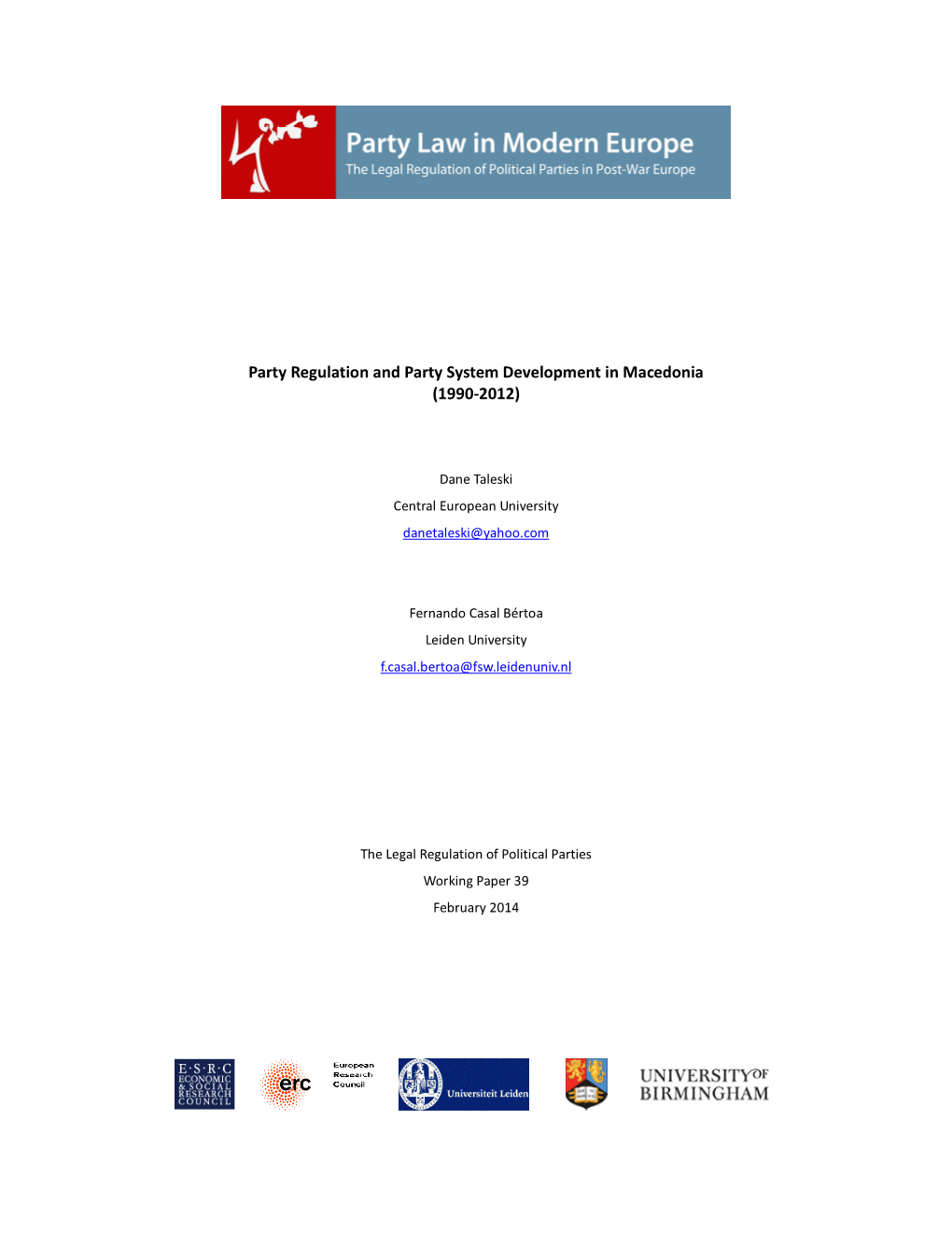 Party Regulation and Party System Development in Macedonia (1990-2012)