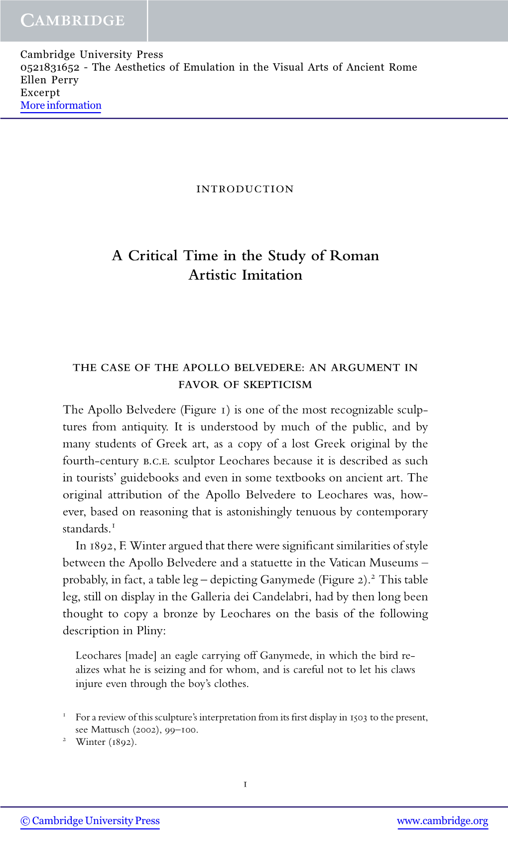 A Critical Time in the Study of Roman Artistic Imitation