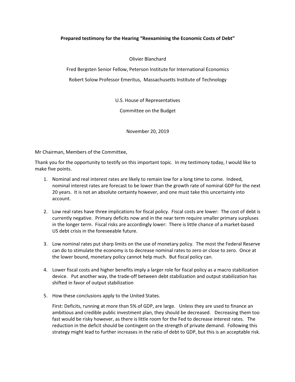 “Reexamining the Economic Costs of Debt” Olivier Blanchard Fred