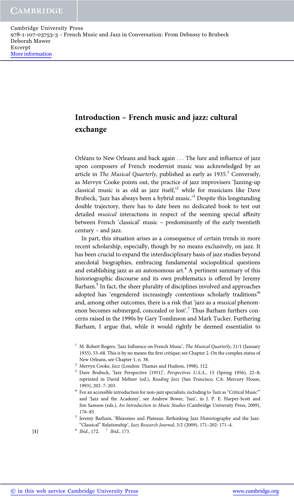 French Music and Jazz in Conversation: from Debussy to Brubeck Deborah Mawer Excerpt More Information