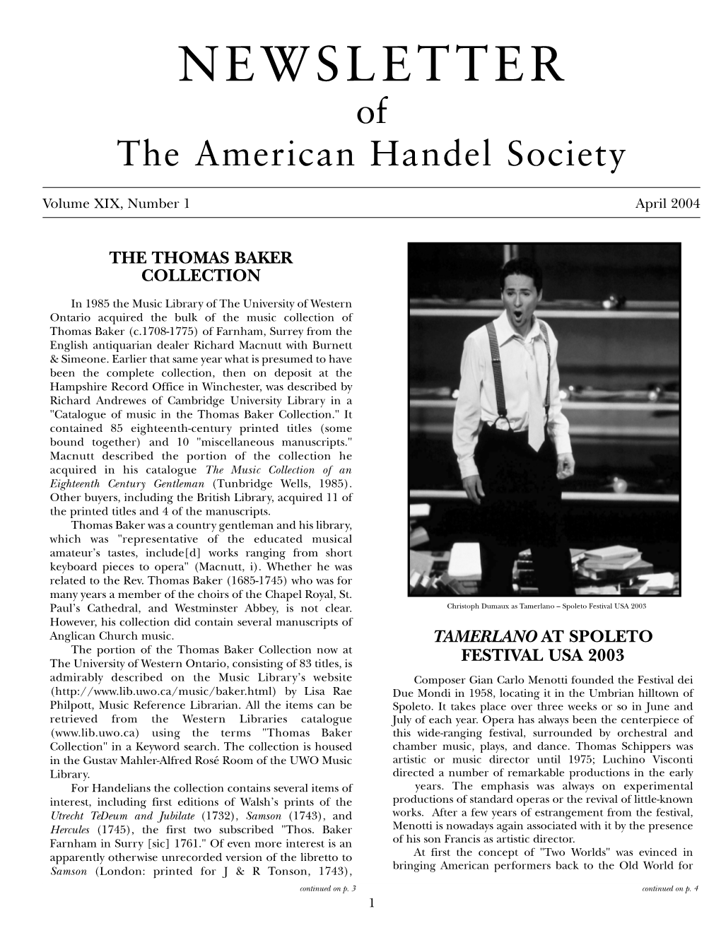 NEWSLETTER of the American Handel Society