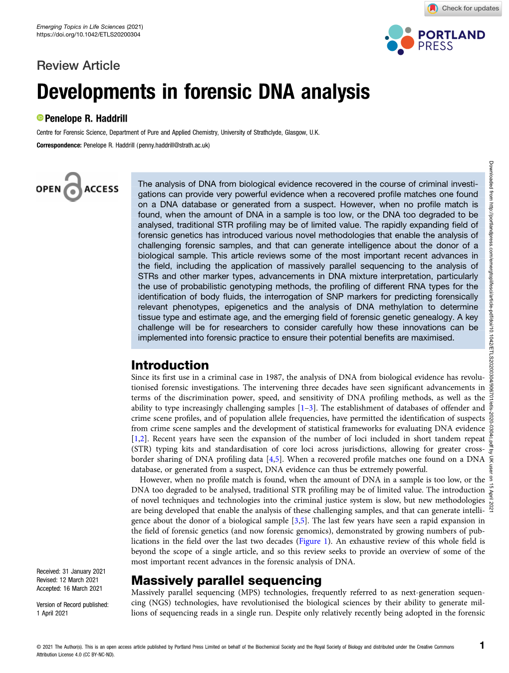 Developments in Forensic DNA Analysis