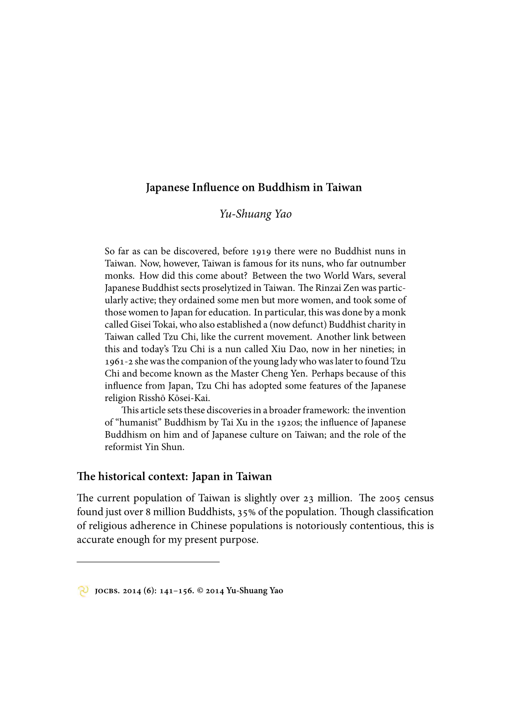 Japanese Influence on Buddhism in Taiwan