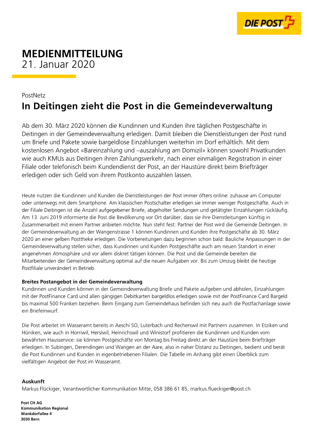 MEDIENMITTEILUNG 21. Januar 2020