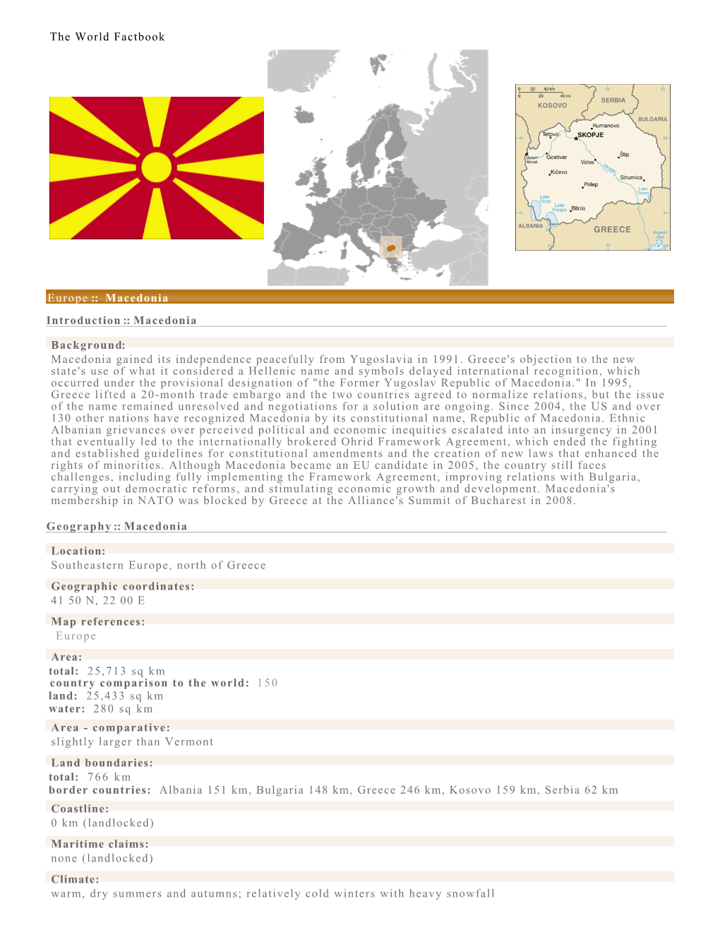 The World Factbook Europe :: Macedonia Introduction