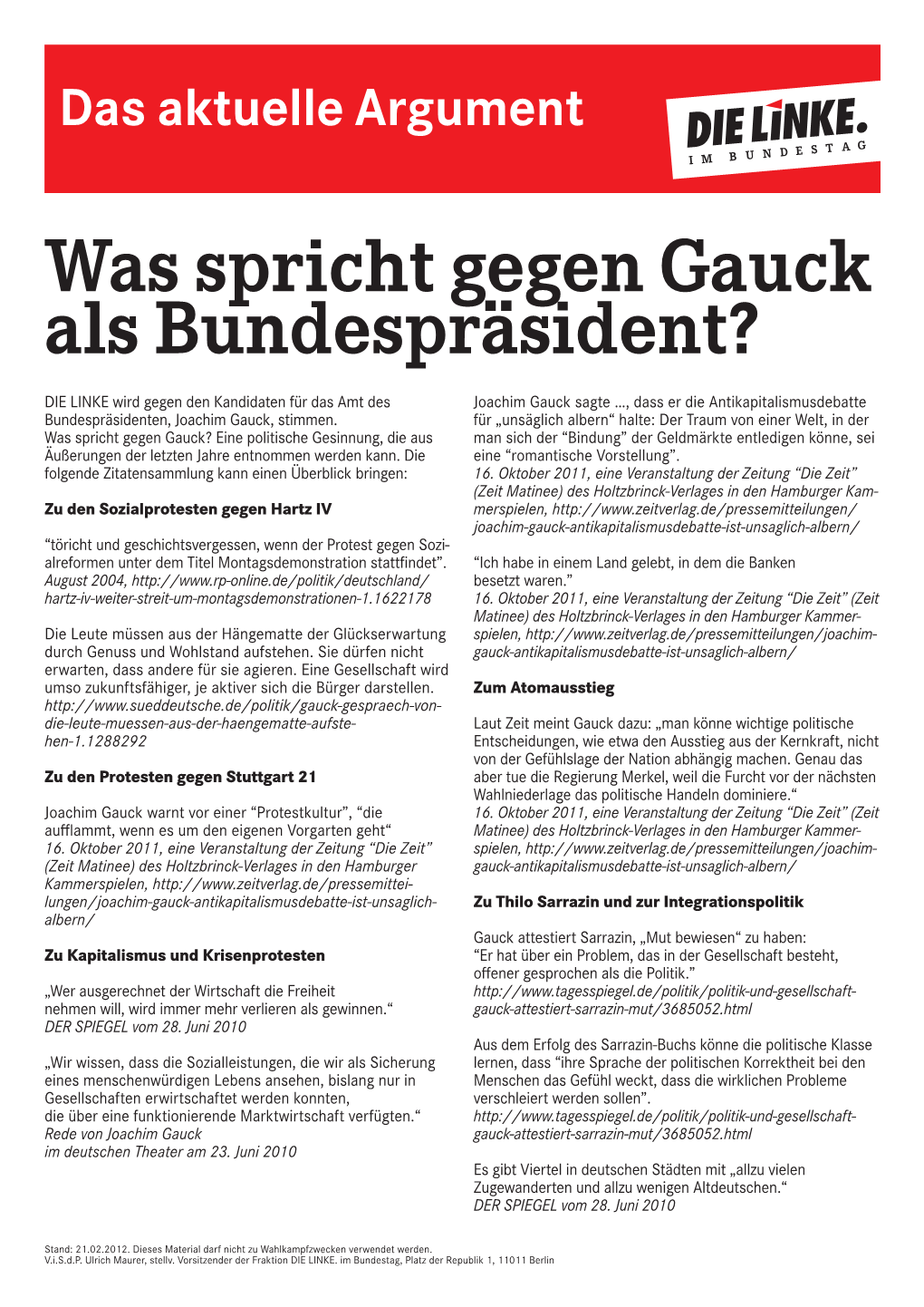 Was Spricht Gegen Gauck Als Bundespräsident?