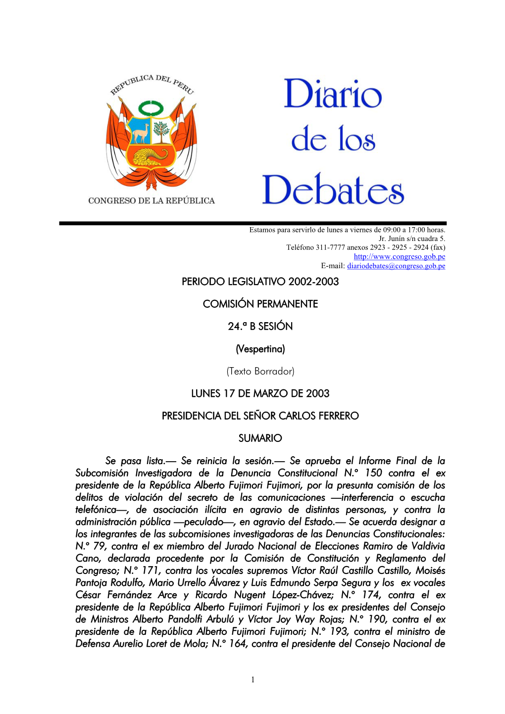 Periodo Legislativo 2002-2003 Comisión Permanente 24.ª B