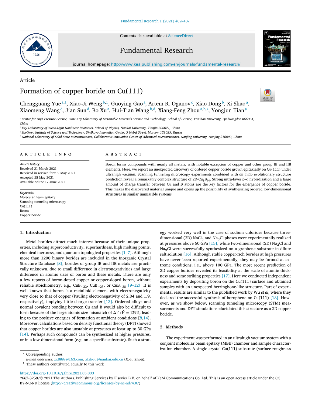 Formation of Copper Boride on Cu(111)