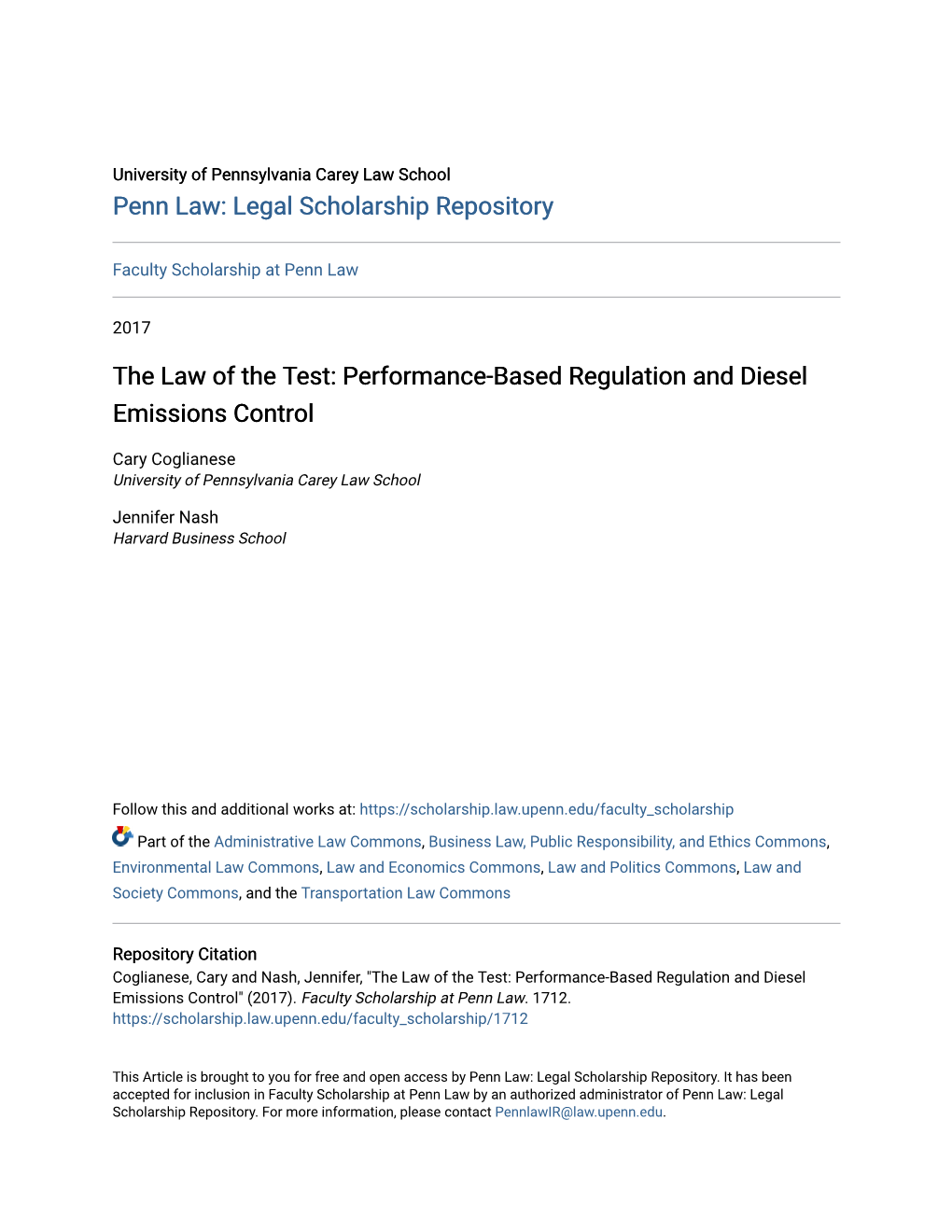 Performance-Based Regulation and Diesel Emissions Control