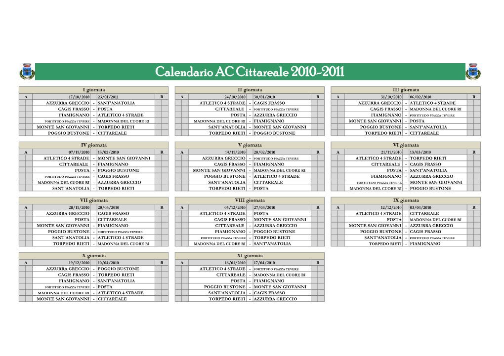 Calendario AC Cittareale 2010-2011