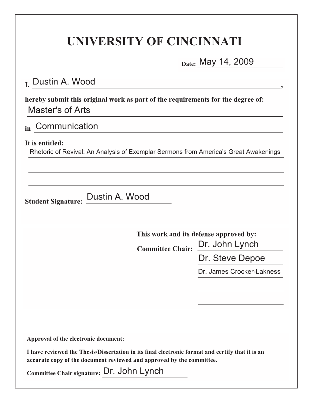 Viewed the Thesis/Dissertation in Its Final Electronic Format and Certify That It Is an Accurate Copy of the Document Reviewed and Approved by the Committee