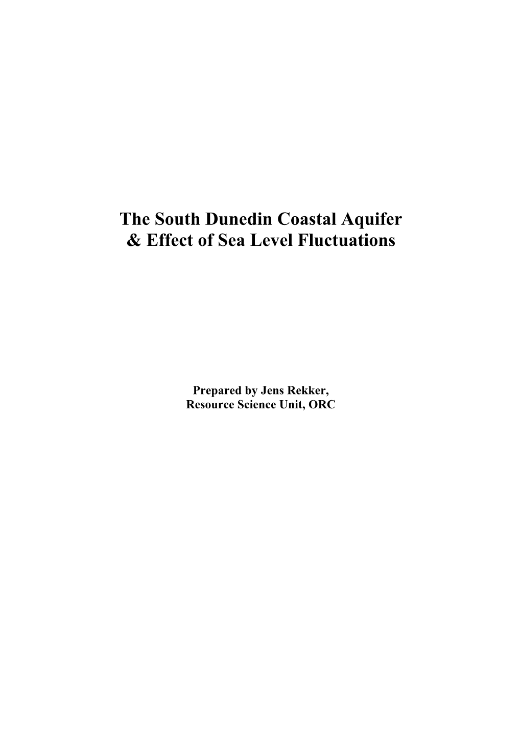 The South Dunedin Coastal Aquifer & Effect of Sea Level Fluctuations