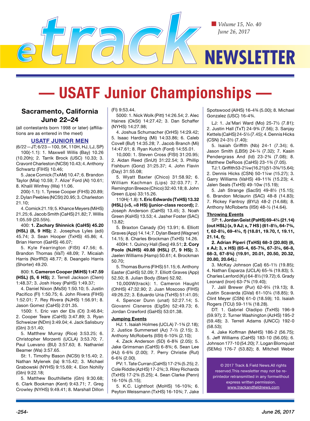 — USATF Junior Championships — Sacramento, California (Fl) 9:53.44