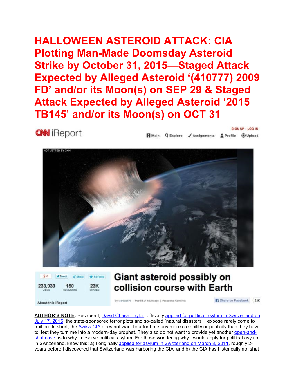 HALLOWEEN ASTEROID ATTACK: CIA Plotting Man