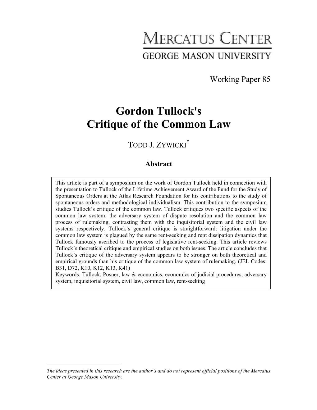 Gordon Tullock's Critique of the Common Law