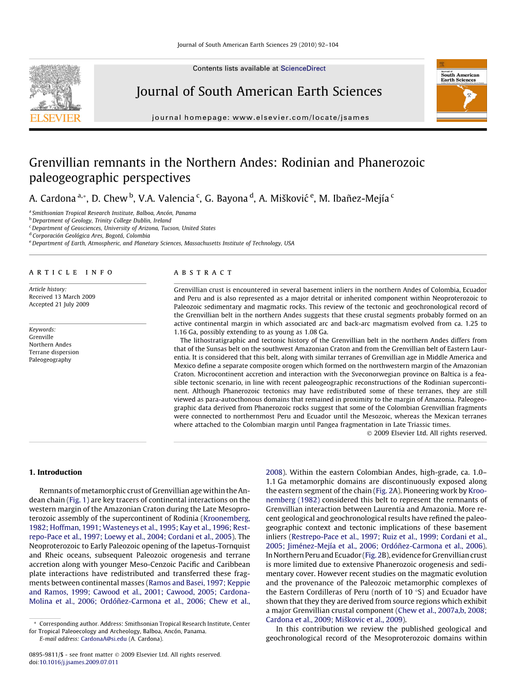 Grenvillian Remnants in the Northern Andes: Rodinian and Phanerozoic Paleogeographic Perspectives