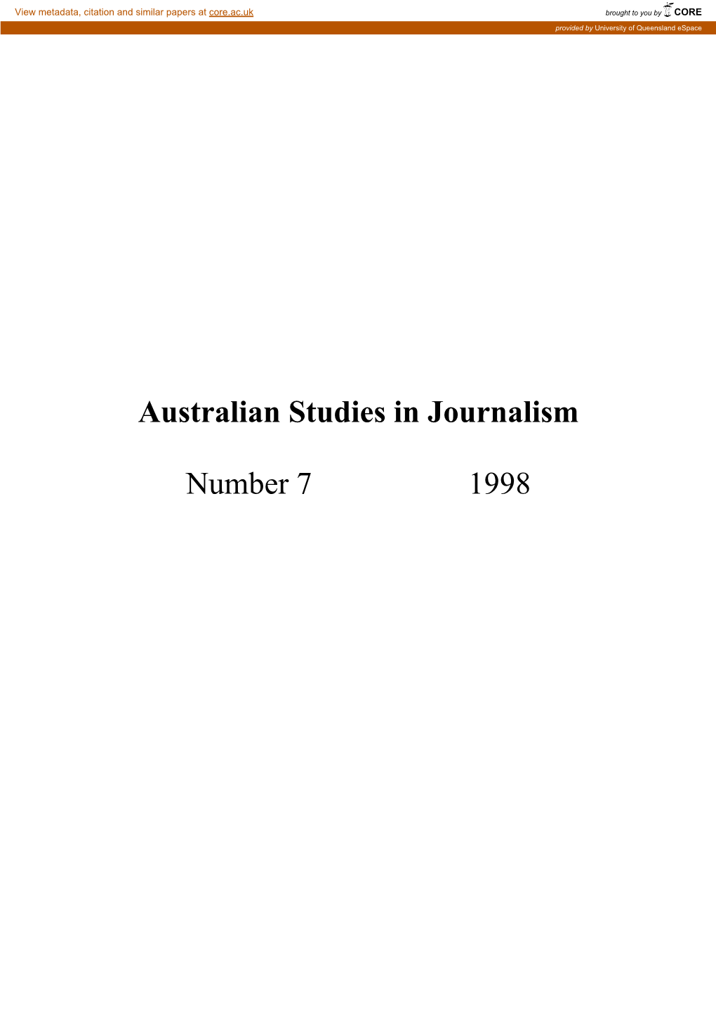 Australian Studies in Journalism Number 7 1998