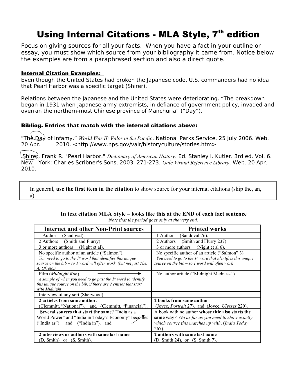 Using Internal Citations - MLA Style, 2008