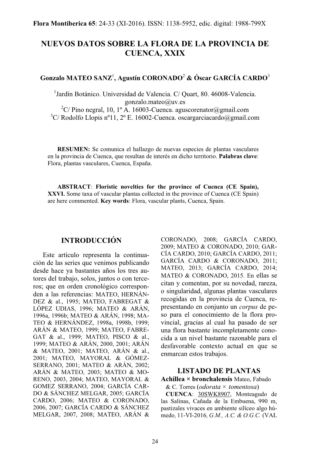 Nuevos Datos Sobre La Flora De La Provincia De Cuenca, Xxix