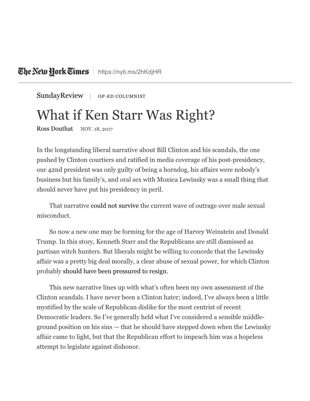 What If Ken Starr Was Right? Ross Douthat NOV