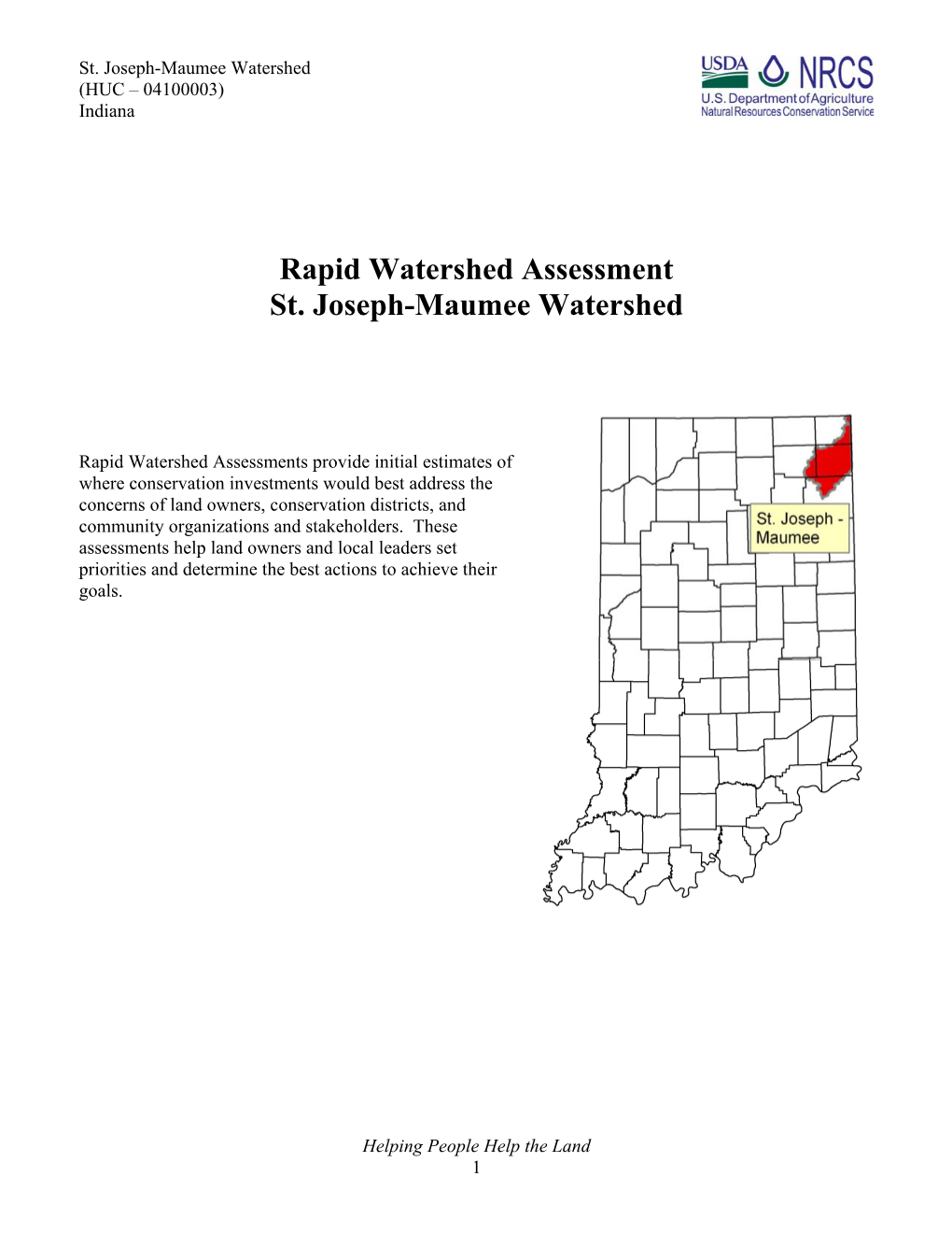 St. Joseph-Maumee Watershed (HUC – 04100003) Indiana