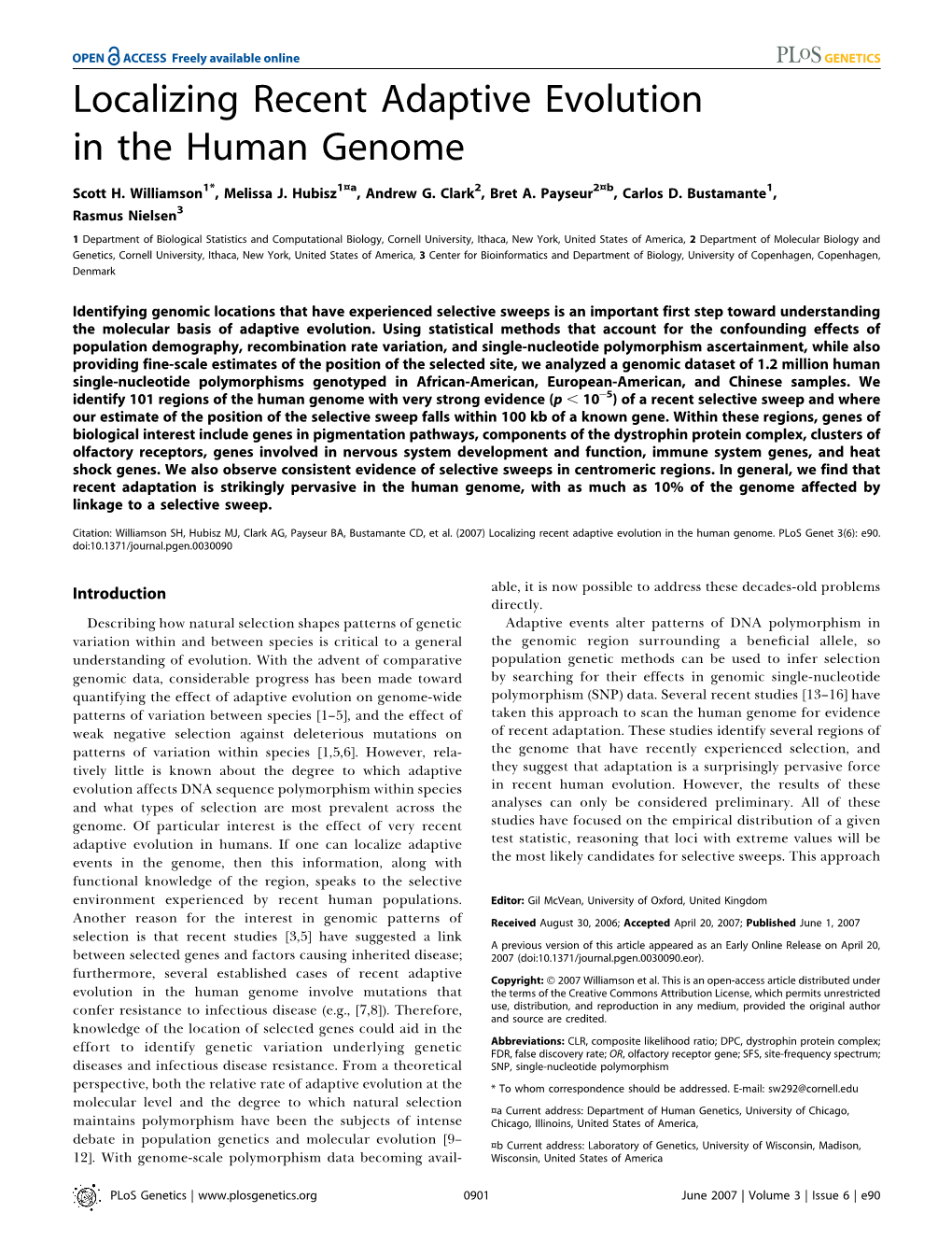 Localizing Recent Adaptive Evolution in the Human Genome