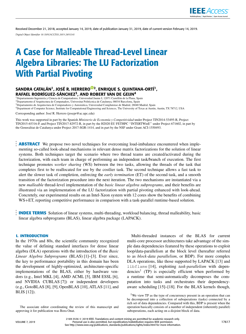 A Case for Malleable Thread-Level Linear Algebra Libraries: the LU Factorization with Partial Pivoting