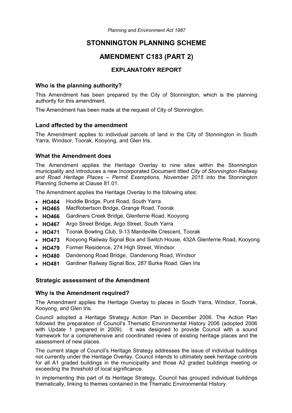 Stonnington Planning Scheme Amendment C183 (Part 2)