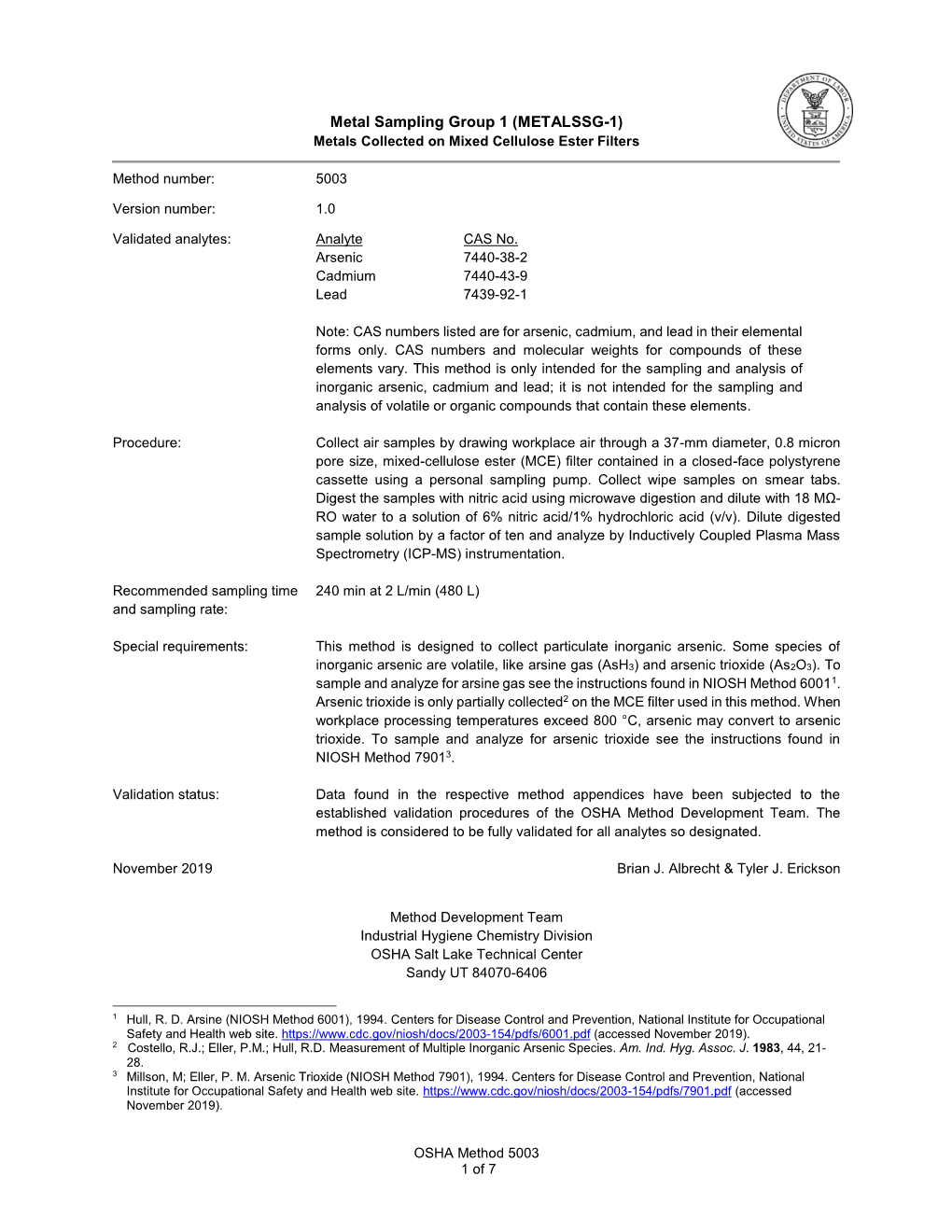 OSHA 5003, Appendix a Inorganic Arsenic