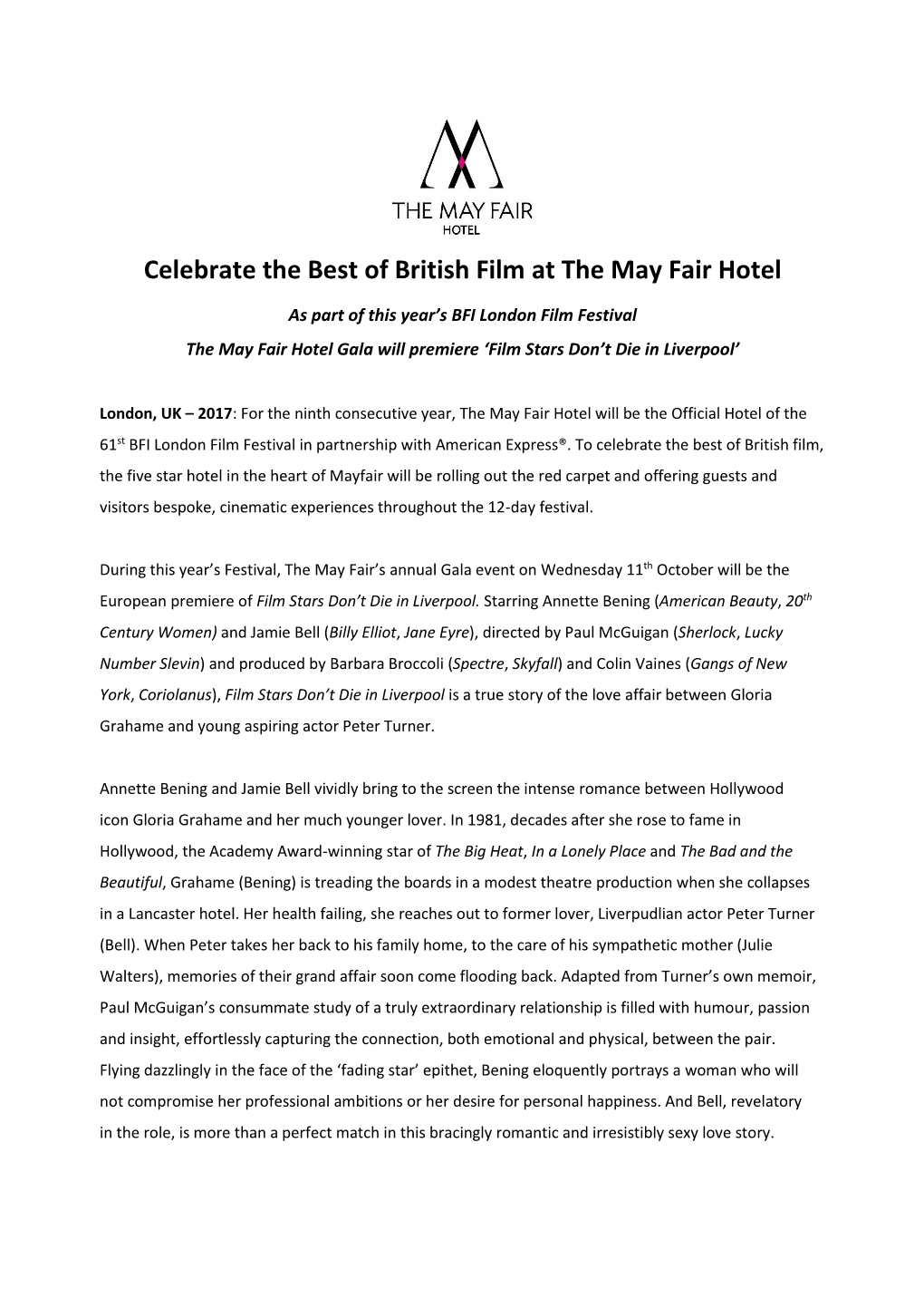 Celebrate the Best of British Film at the May Fair Hotel