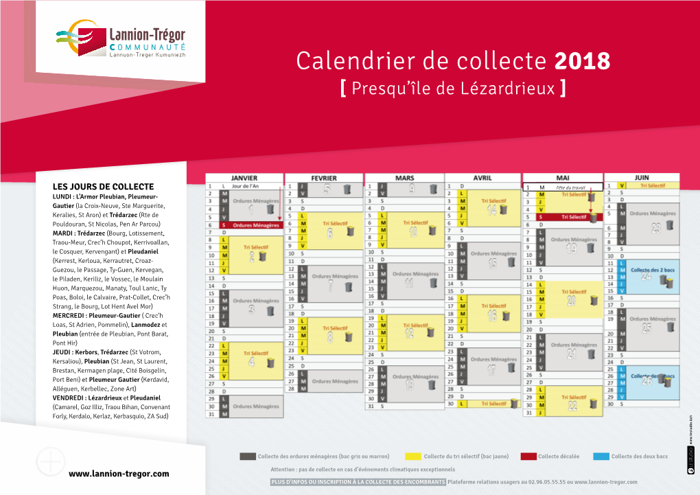 Calendrier De Collecte 2018 [ Presqu’Île De Lézardrieux ]