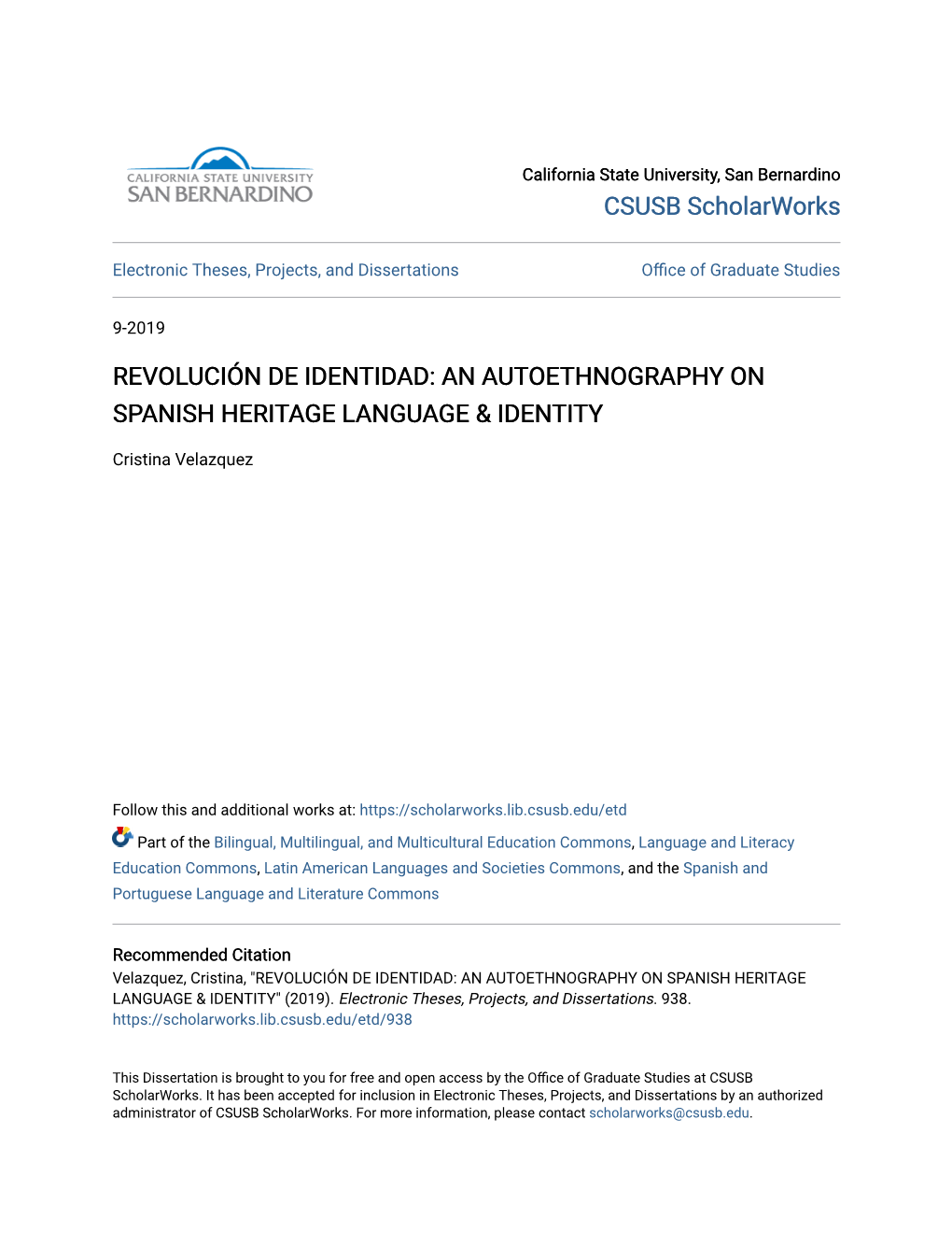 An Autoethnography on Spanish Heritage Language & Identity