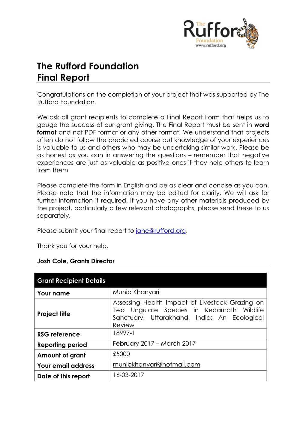 The Rufford Foundation Final Report