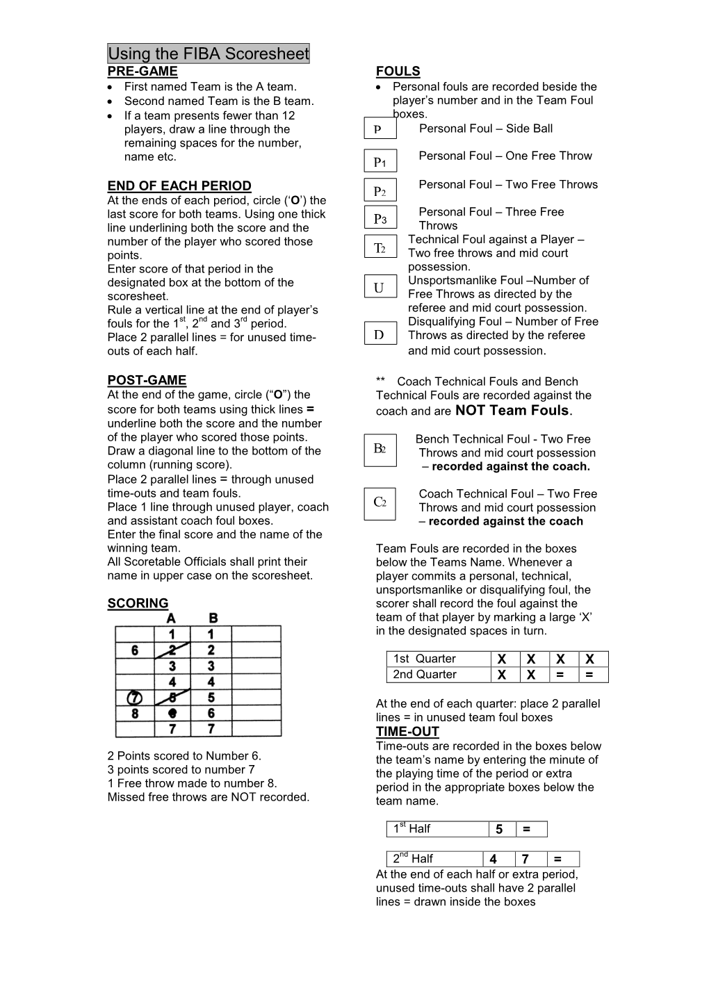 Using the FIBA Scoresheet PRE-GAME FOULS • First Named Team Is the a Team