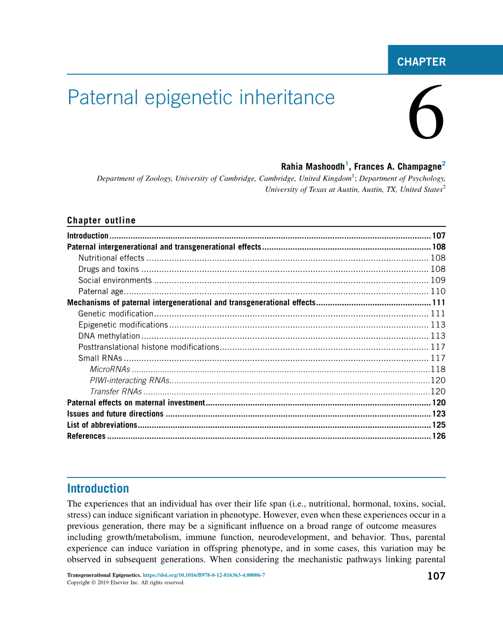 Transgenerational Epigenetics